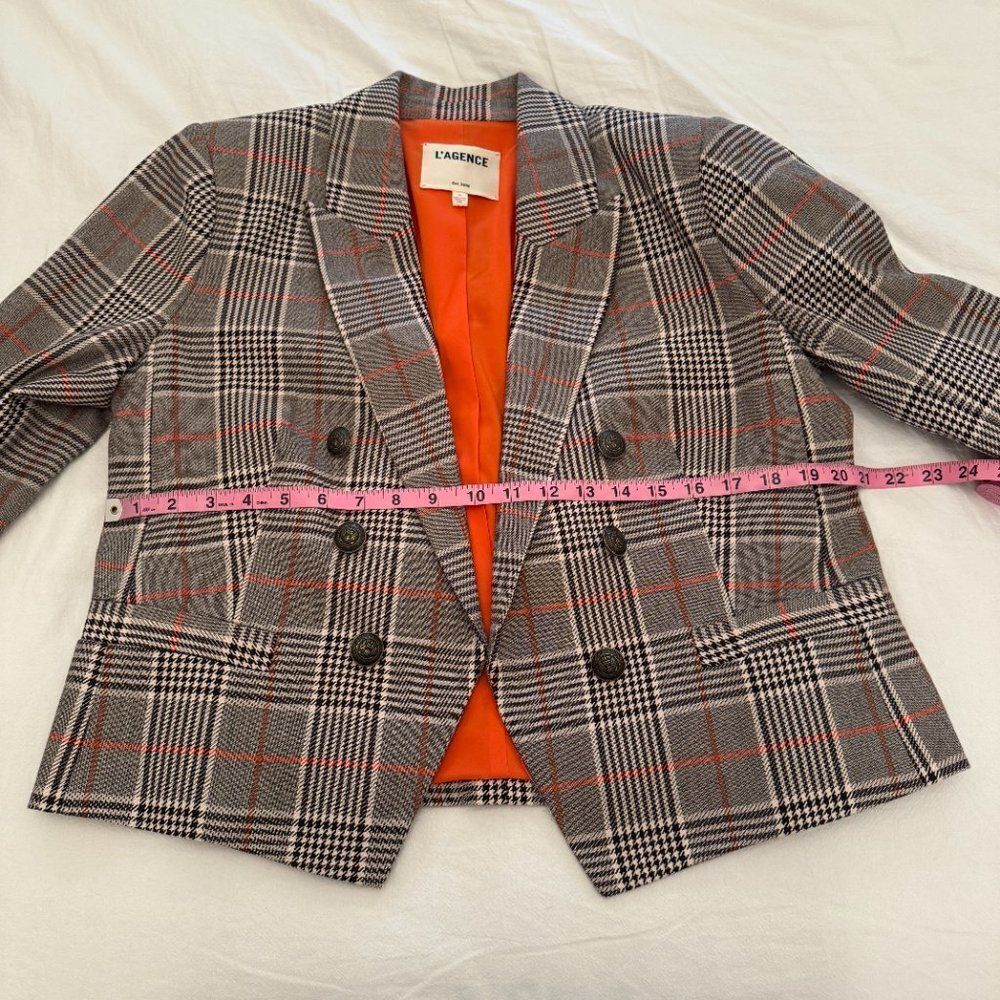 L'AGENCE Brooke Double Breasted Plaid Blazer in Brown Black Multi - Picture 11 of 12
